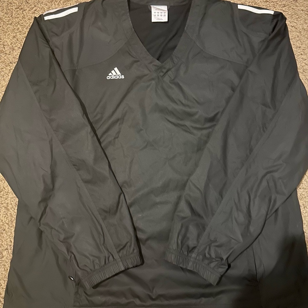 Adidas Men's Black Windbreaker with White Accents